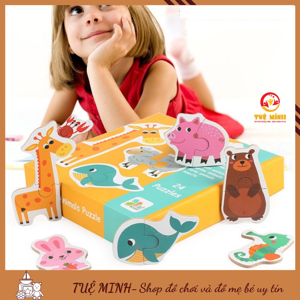 [Mã LIFETOYS1 giảm 30K đơn 99K] Xếp Hình 2 Mảnh Ghép Bằng Gỗ Tuệ Minh Có Hộp Đựng Theo Chủ Đề Cho Bé Từ 2 Đến 3 Tuổi