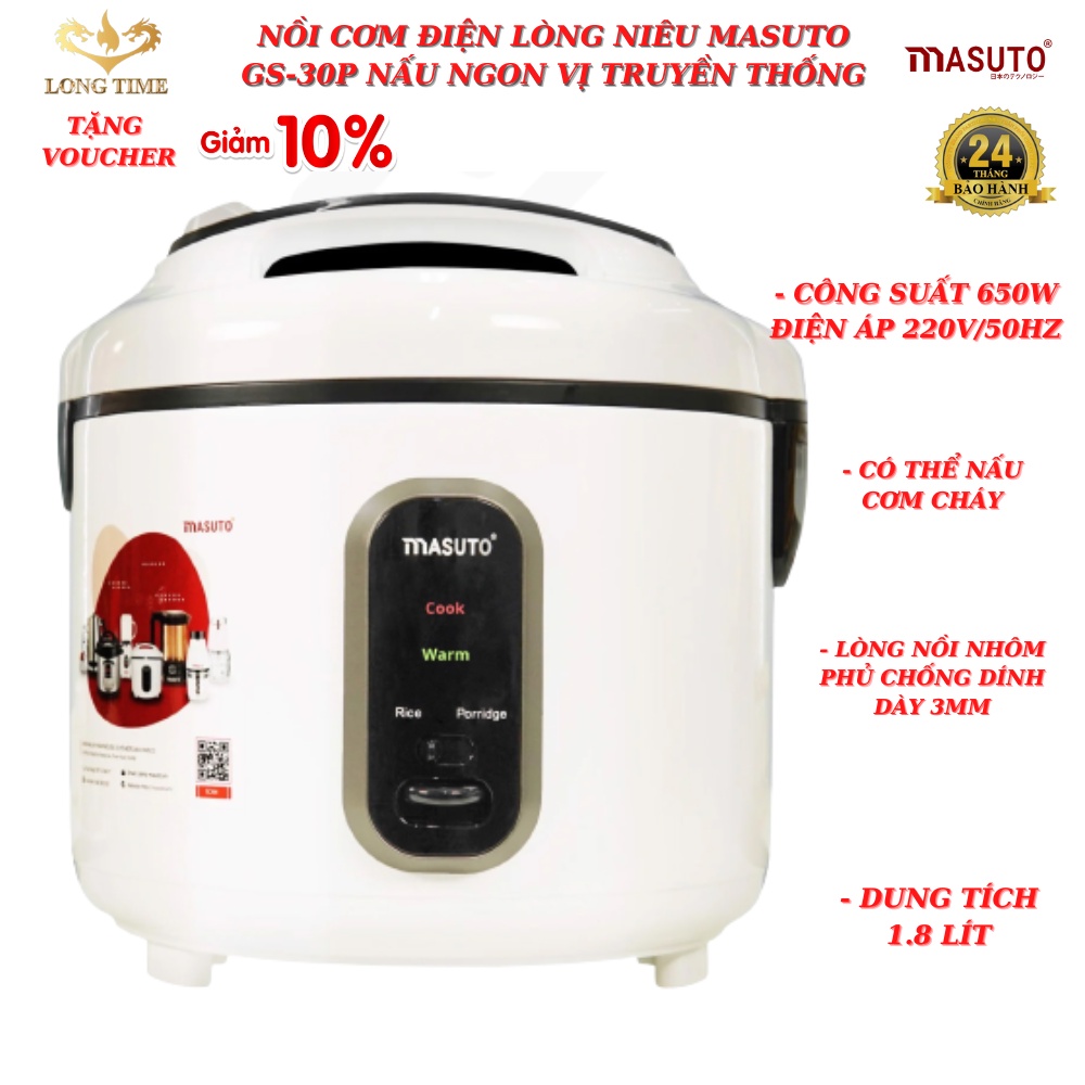 Nồi Cơm Điện Masuto Lòng Niêu Đa Năng , dung tích 12L , Tự Động nấu cơm , nấu cháo , giữ ấm , longtime , GS-30P