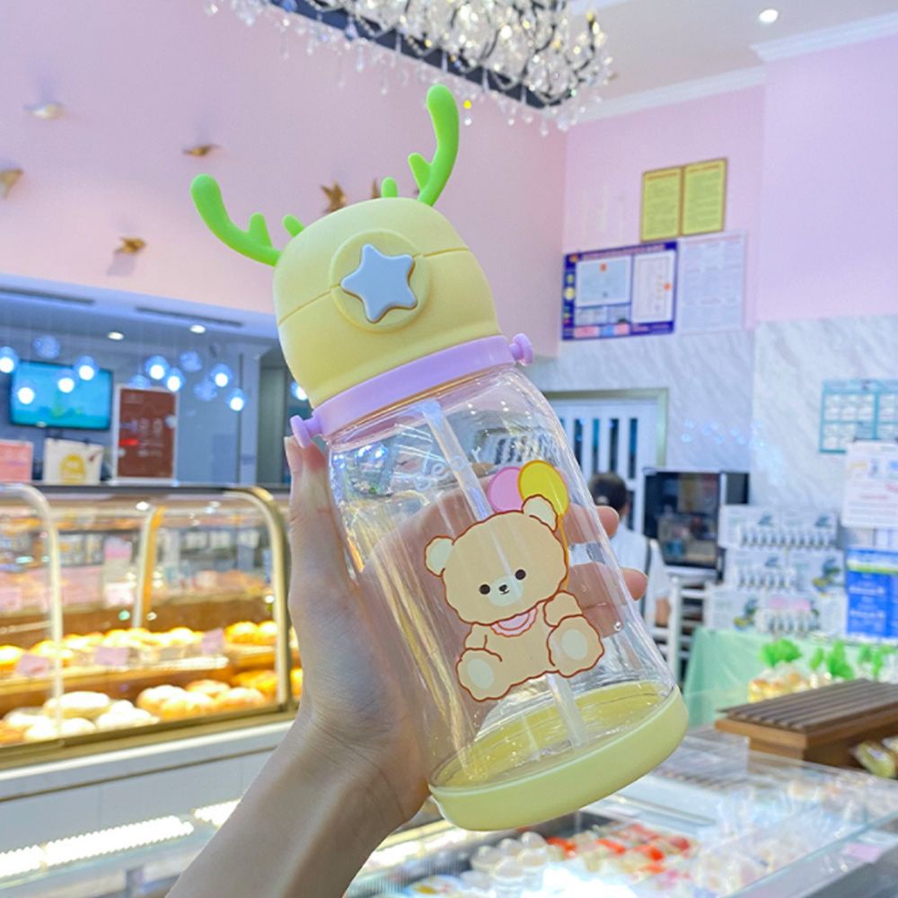 CONOPERY  Bình Nước Thể Thao 600ml Có Ống Hút Hình Sừng Hươu Dễ Thương Nhiều Màu Sắc Tùy Chọn Cho Bé
