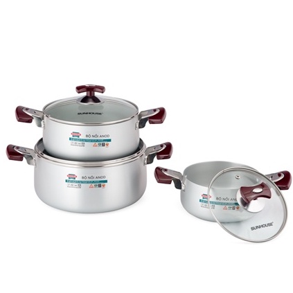 Bộ nồi anod 3 món SUNHOUSE SH8833EB - Hàng chính hãng