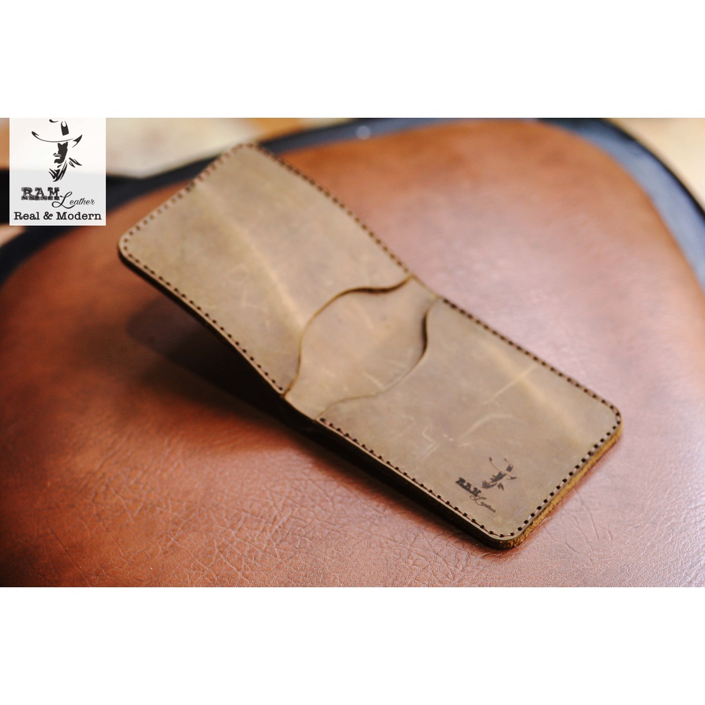 Ví nam nữ RAM Leather Simple Wallet da bò thật màu nâu đất dáng ngang