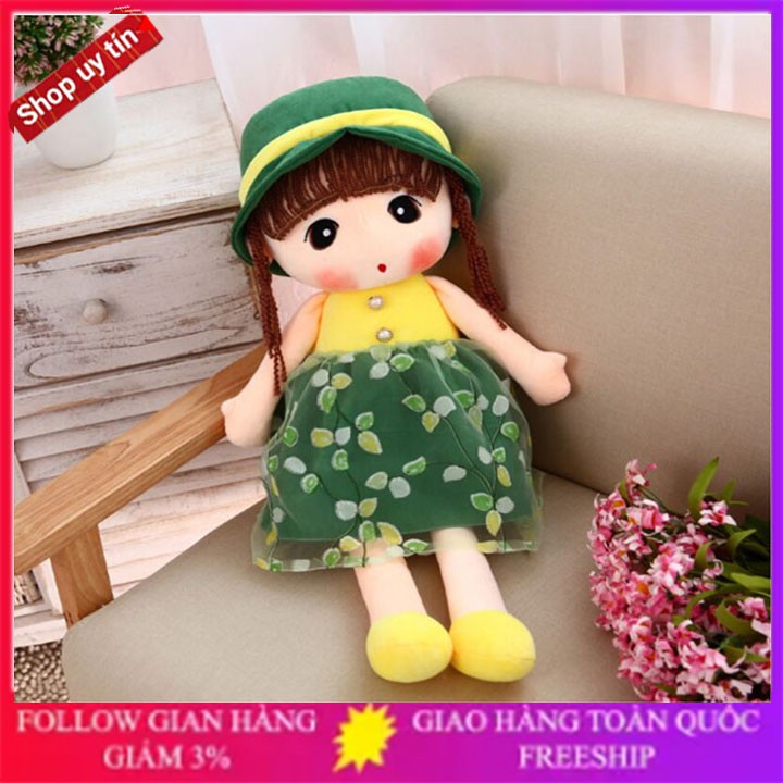 Búp bê cô gái 45cm váy hoa cúc màu xanh