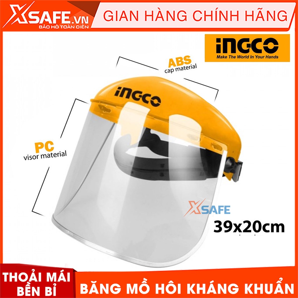 Tấm che bảo hộ INGCO HFSPC01 chống va đập Kính che mặt bảo hộ chống giọt bắn có điều chỉnh độ rộng, băng mồ hôi