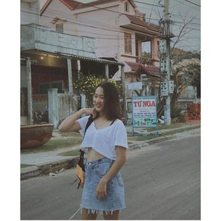 Áo phông croptop cổ tim - áo croptop nữ( kèm ảnh thật, video )
