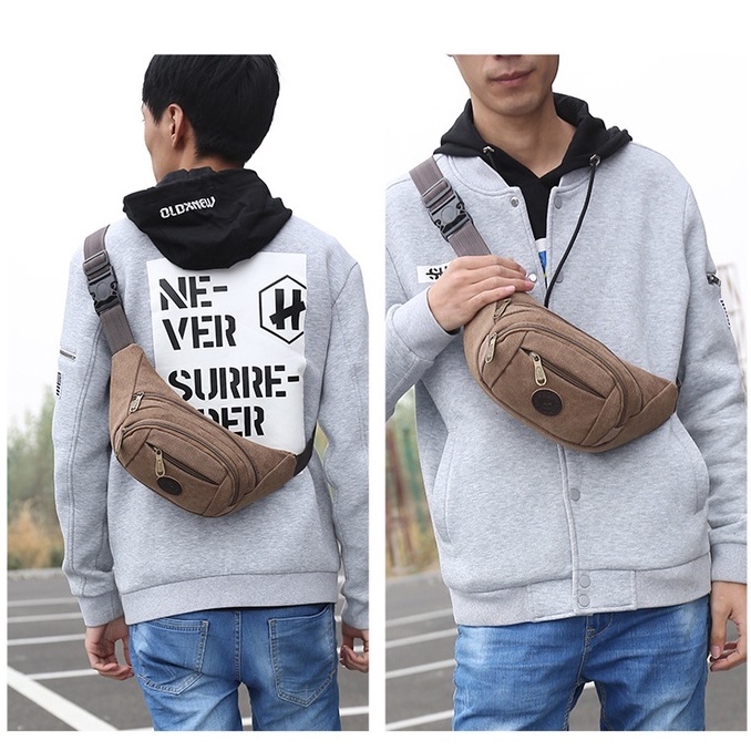 Túi đeo chéo nam nữ thời trang Sport vải canvas chống bụi, túi đeo hông đeo bụng
