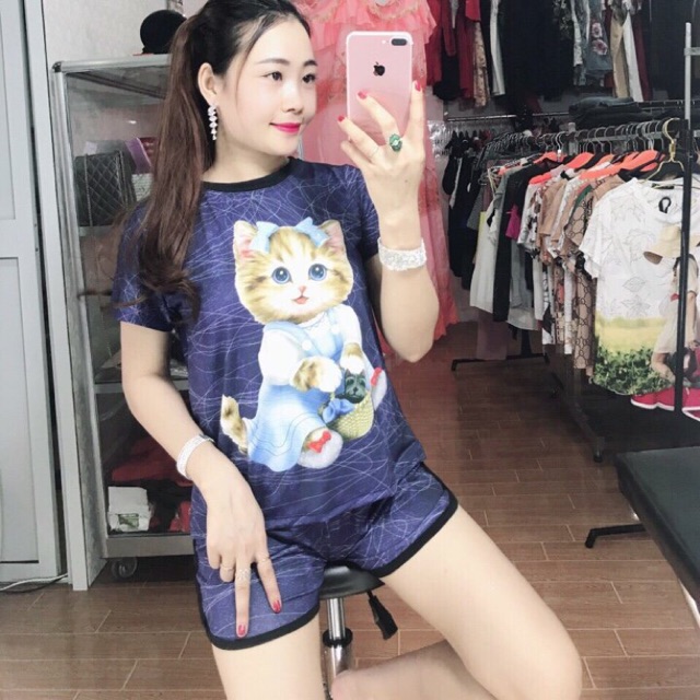 Bộ 3D con mèo thun lạnh đủ màu(hình shop tự chụp )