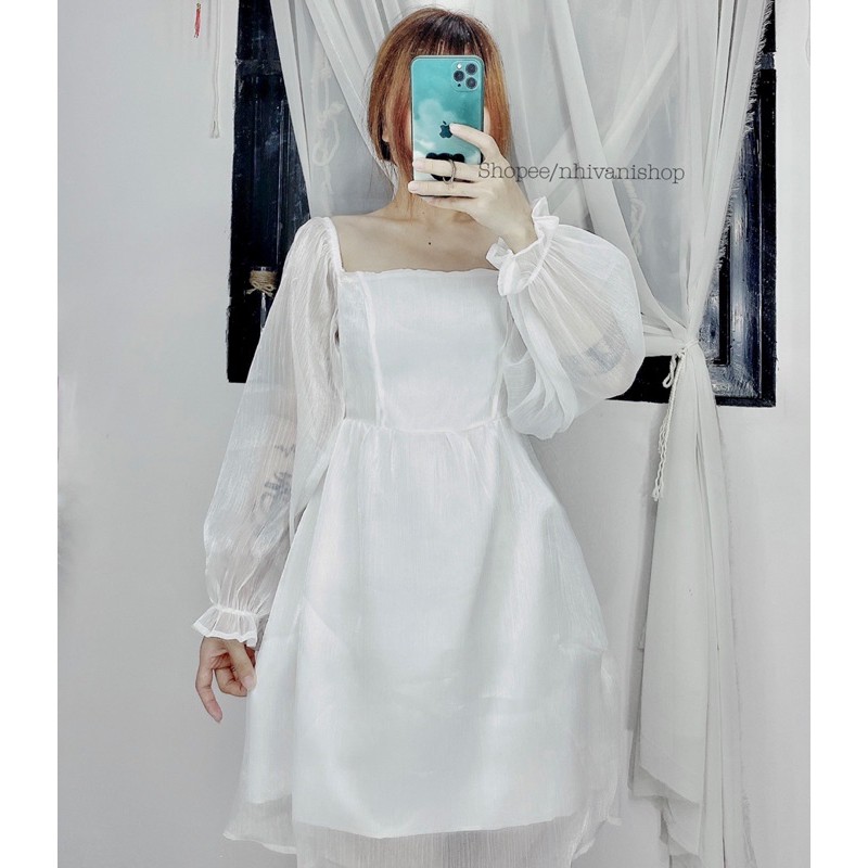 đầm dự tiệc cổ vuông babydoll tiểu thư | BigBuy360 - bigbuy360.vn