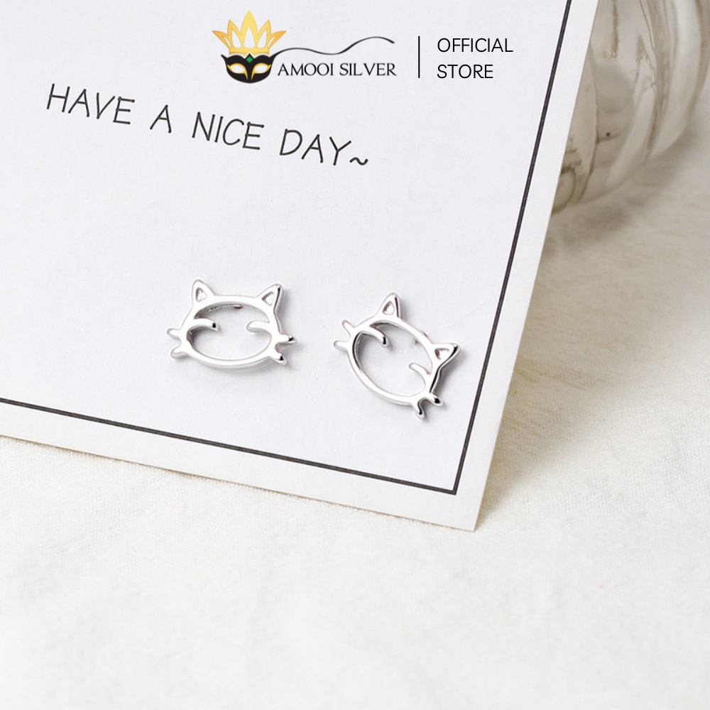 Bông Tai Bạc Cao Cấp S925 Hình Mặt Mèo Ngộ Nghĩnh - Amooi Silver AB172