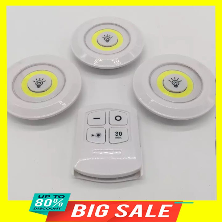 Bộ 3 Bóng Đèn LED Siêu Sáng Dùng Pin AAA+ 1 Remote Tiện Dụng Gắn Tủ Quần Áo + Tủ Bếp + Tủ Rượu