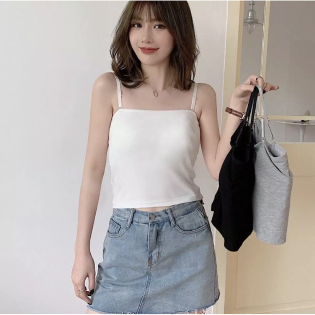 Áo croptop hai dây nữ dáng ôm, áo 2 dây nữ croptop đẹp vải cotton co dãn