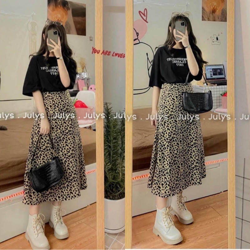 Chân Váy midi B&W SKIRT hoạ tiết trắng đen form chữ A chất vải dày dặn có phối chun co giãn | BigBuy360 - bigbuy360.vn