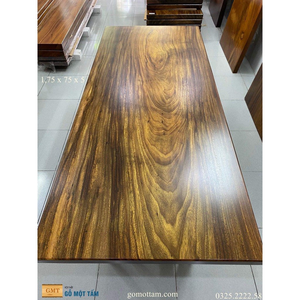 Bàn gỗ me tây nguyên tấm cho 6 ghế dài 1,75m x rộng 75cm x dầy 5cm