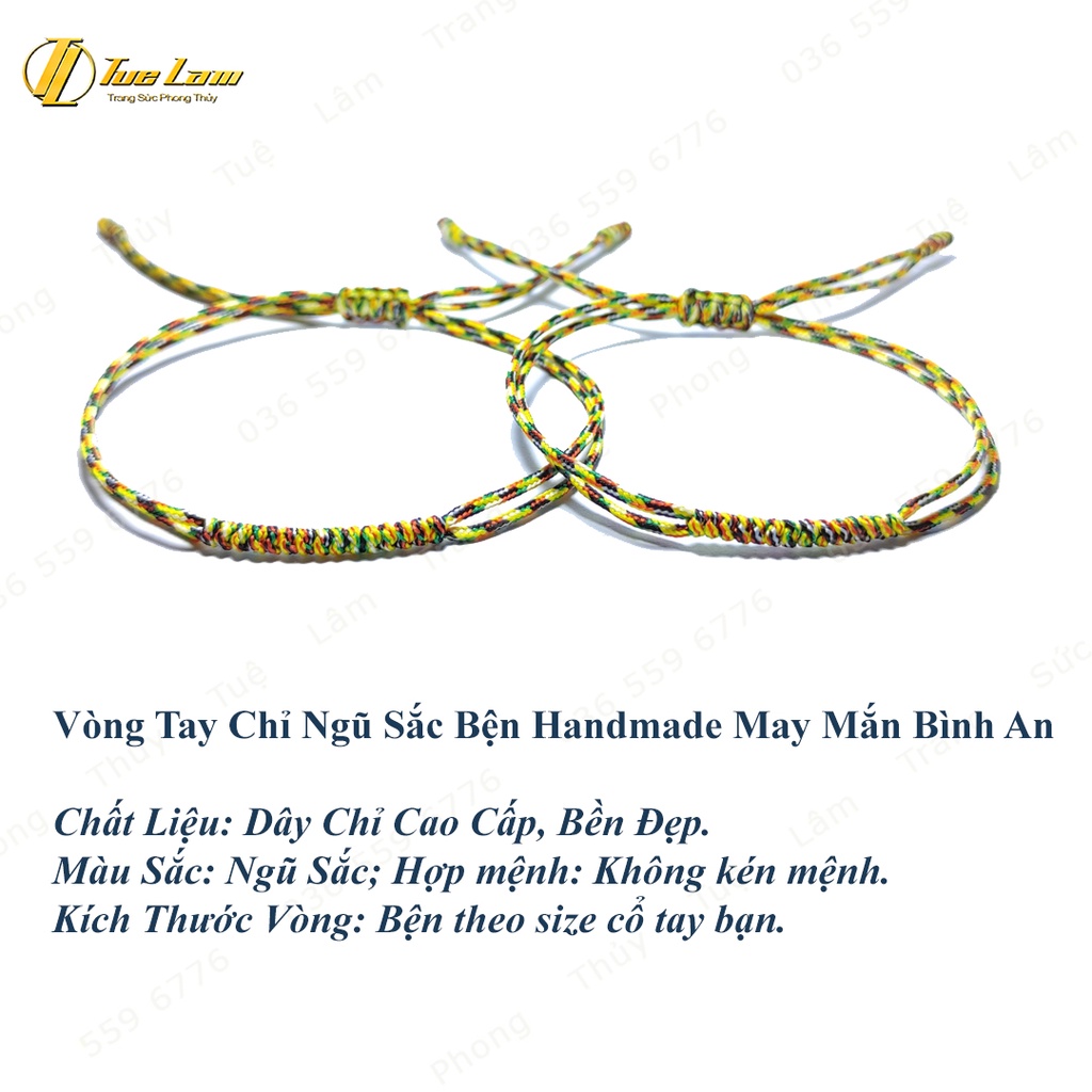 Vòng Tay Nữ Xinh Xắn Bện Handmade Dây Chỉ Ngũ Sắc - Bình An - DIY Tuệ Lâm