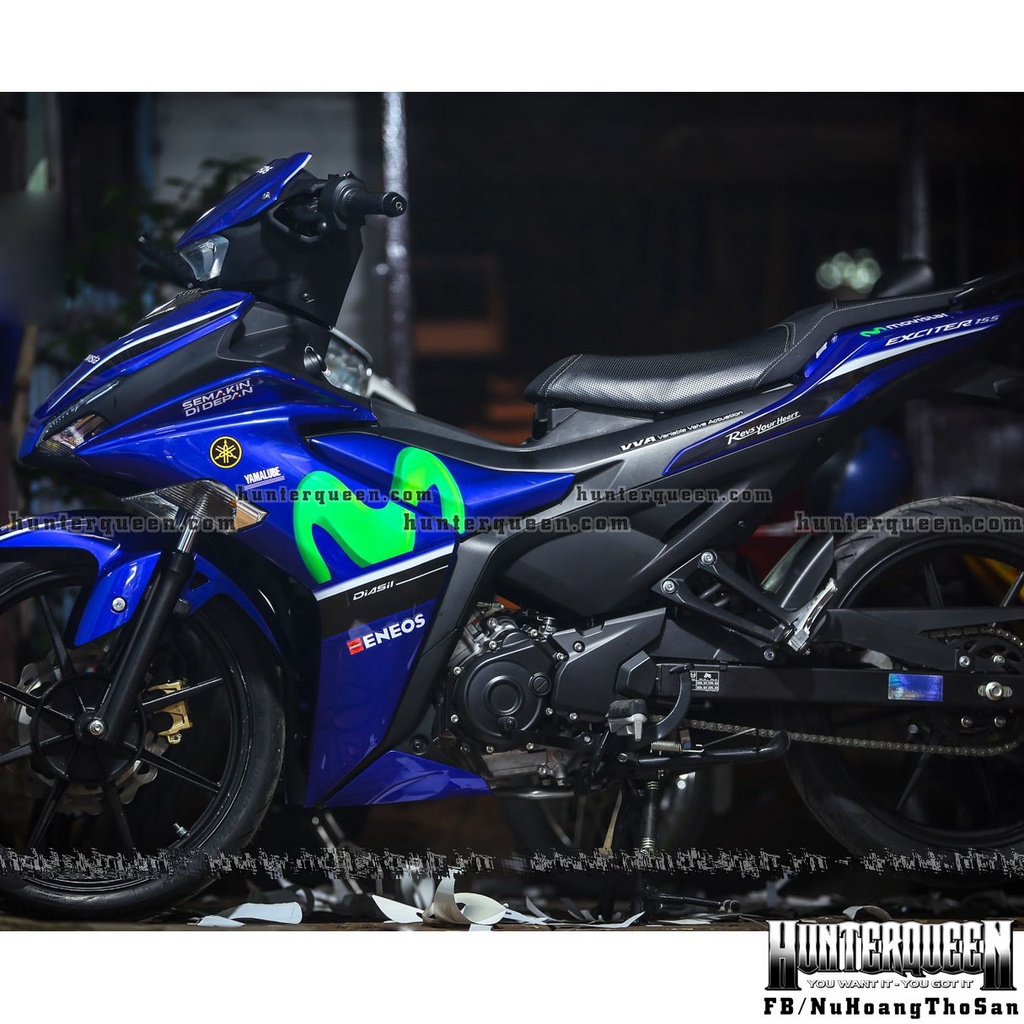 Tem rời in UV cao cấp, Movistar 3D. Dán xe Exciter 155 màu xanh GP. Kích thước chuẩn, không bay màu, độ dính cao