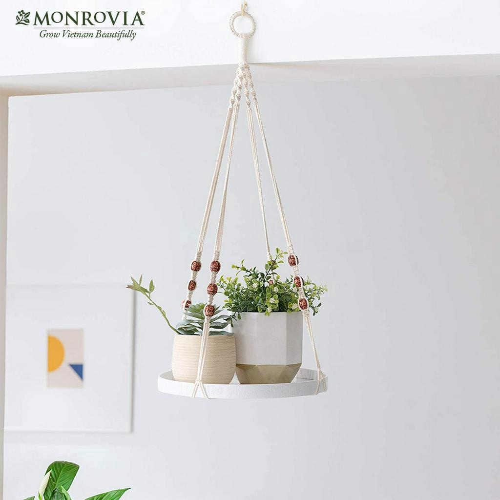 Set dây treo Macrame kèm đĩa đựng chậu MONROVIA, decor trong nhà, sân vườn, ban công, đan thủ công tỉ mỉ từ sợi cotton