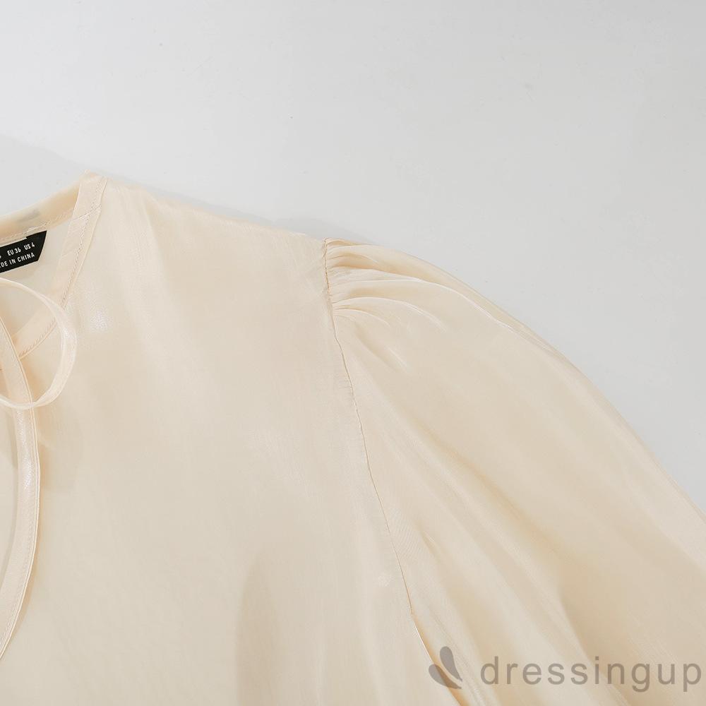 Áo Tay Phồng Cổ Tròn Màu Trơn Thời Trang Mùa Thu Cho Nữ