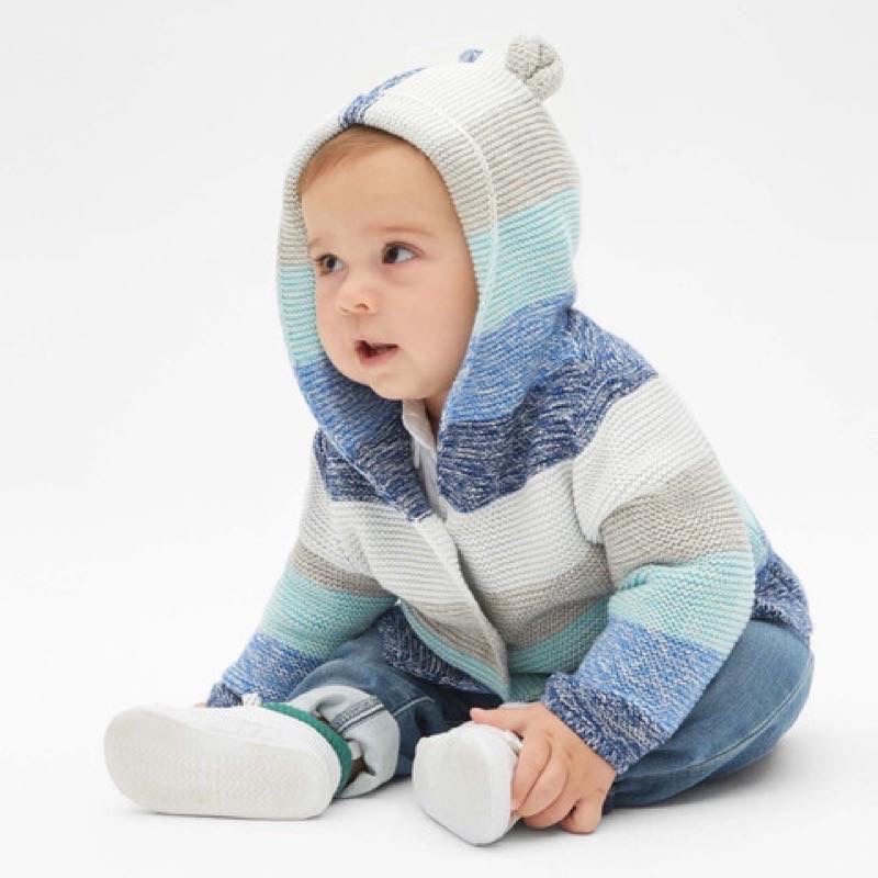 Áo khoác len tai gấu GAP kẻ xanh sz 0-24M