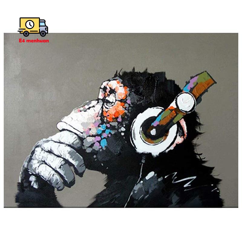 Bộ tranh tô màu theo số DIY hình chú khỉ âm nhạc độc đáo kèm 3 cọ kích thước 40x45cm
