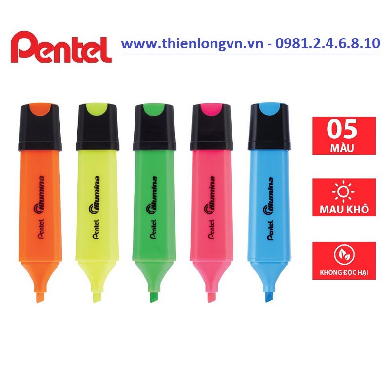 Bộ 5 màu bút dạ quang nhớ dòng Illumina Pentel SL60