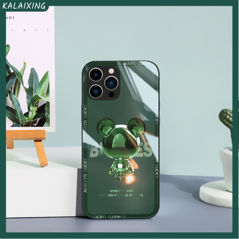 Ốp Điện Thoại Cứng Mặt Kính Cường Lực Hình Gấu Cho iPhone 13Pro 12 11 Pro Max XR XS Max 7PLUS 8PLUS 14 Pro Max