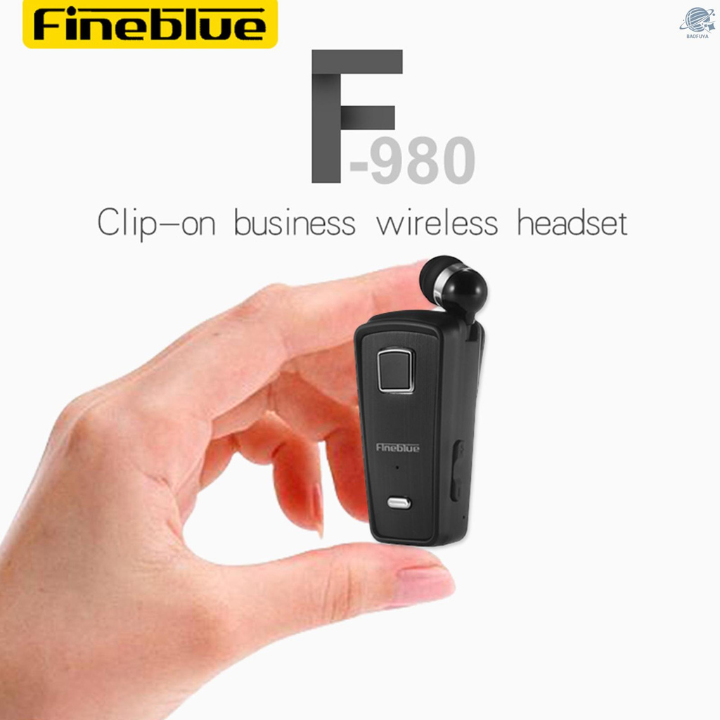 BF Fineblue F980 Clip-on Bluetooth 4.0 Headphones Cable Retractable Earphone Stereo Music Headsets Vibration Alert Hands-free w/ Microphone Multi-point Connection