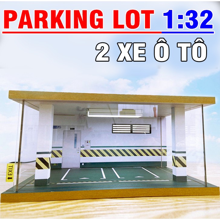 Đồ chơi trẻ em Gara trưng bày 2 xe mô hình ô tô tỉ lệ 1:32 có đèn chiếu sáng