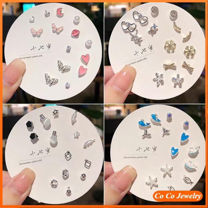 Bộ Bông Tai Mạ Bạc 925 Đính Đá Dễ Thương Phong Cách Hàn Quốc Thời Trang Cho Nữ