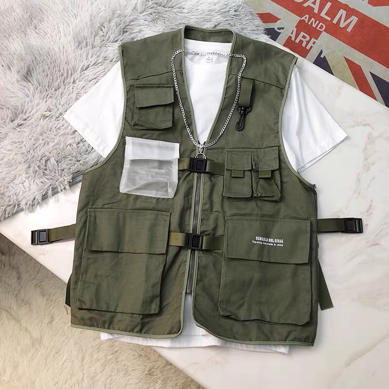 Áo gile Cargo túi hộp nam nữ form rộng phong cách ullzang có video thật sp