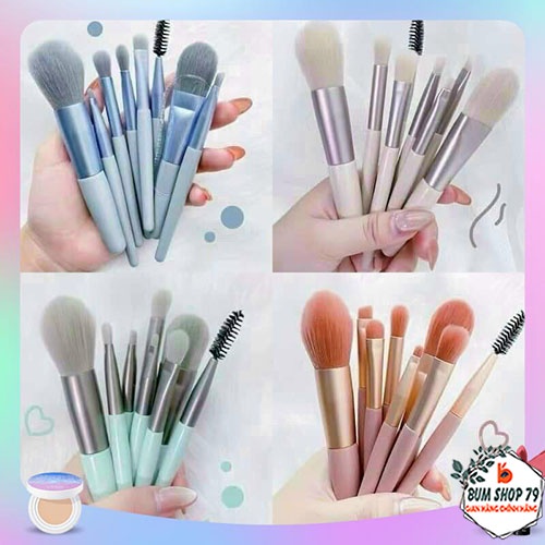 [HCM] Full Bộ cọ 8 cây makeup lông mềm mịn tặng kèm túi Zip Vintage, Bộ cọ trang điểm cá nhân gốm 8 cây chính hãng LECAR