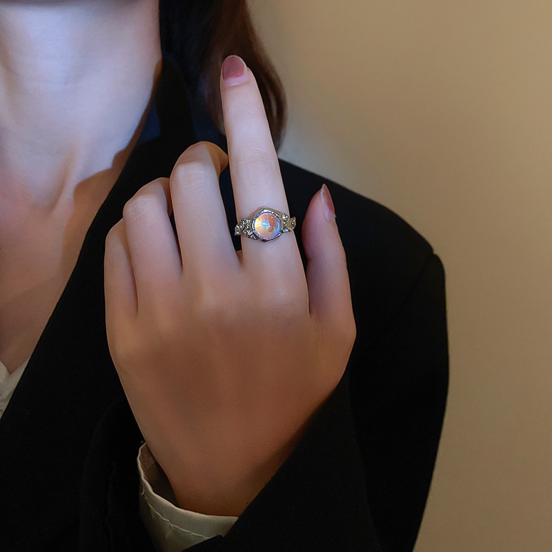 Nhẫn Đính Đá Mặt Trăng Phong Cách retro Thời Trang Hàn Quốc