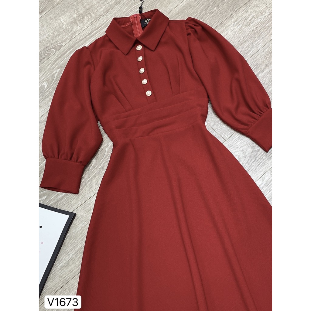 Váy đỏ xếp li eo V1673 - Đẹp Shop DVC (Kèm ảnh thật trải sàn do shop tự chụp) | BigBuy360 - bigbuy360.vn