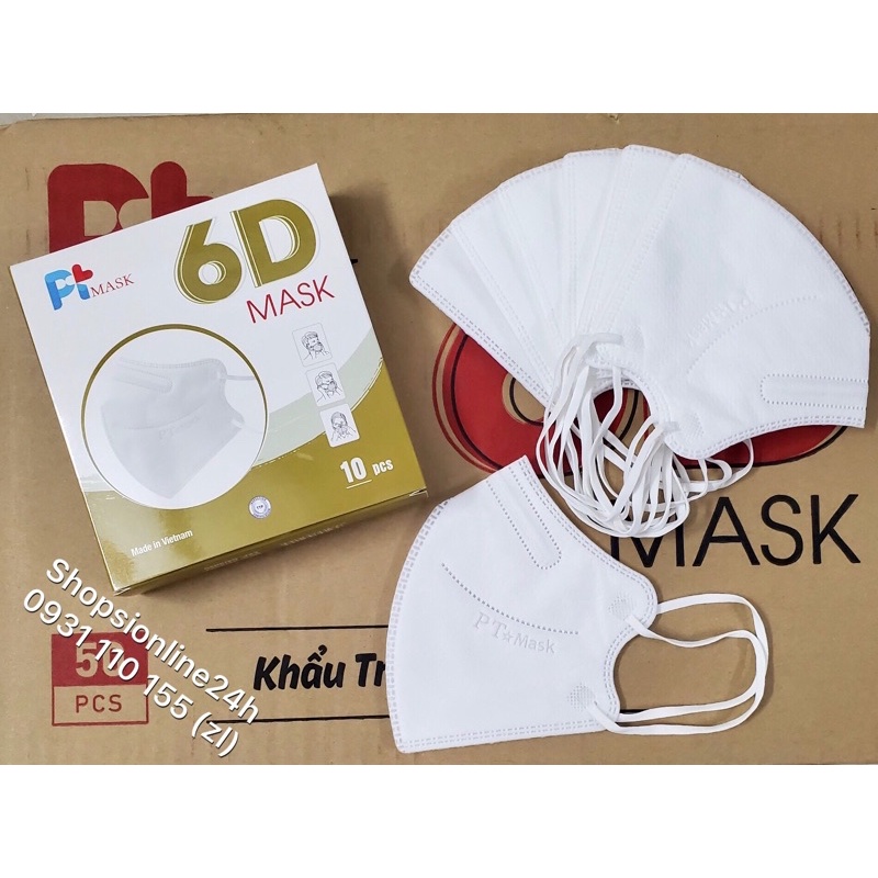 ✅ Hộp 10 cái khẩu trang 6D Pt mask Phương Tuyến màu Trắng