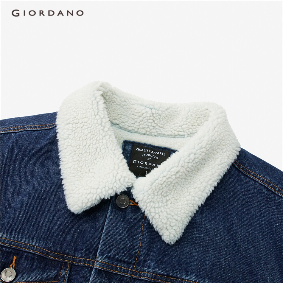 Áo khoác denim GIORDANO 13072885 cổ bẻ vải lông cừu Berber cho nam