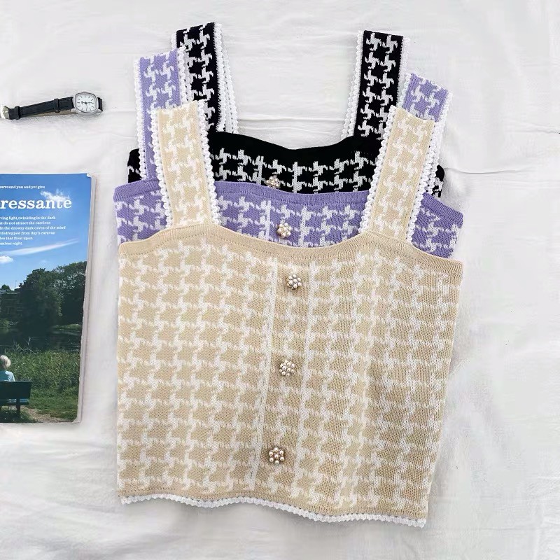 Áo hai dây hoạ tiết caro nữ Forgirl dệt kim cách điệu | BigBuy360 - bigbuy360.vn