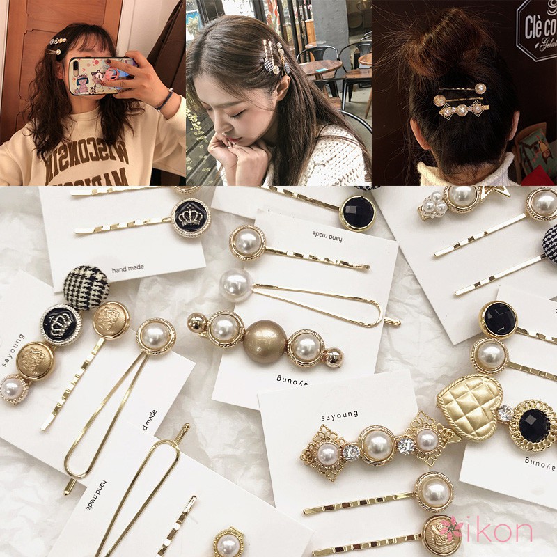 Kẹp tóc nút ngọc trai phong cách Hàn Quốc