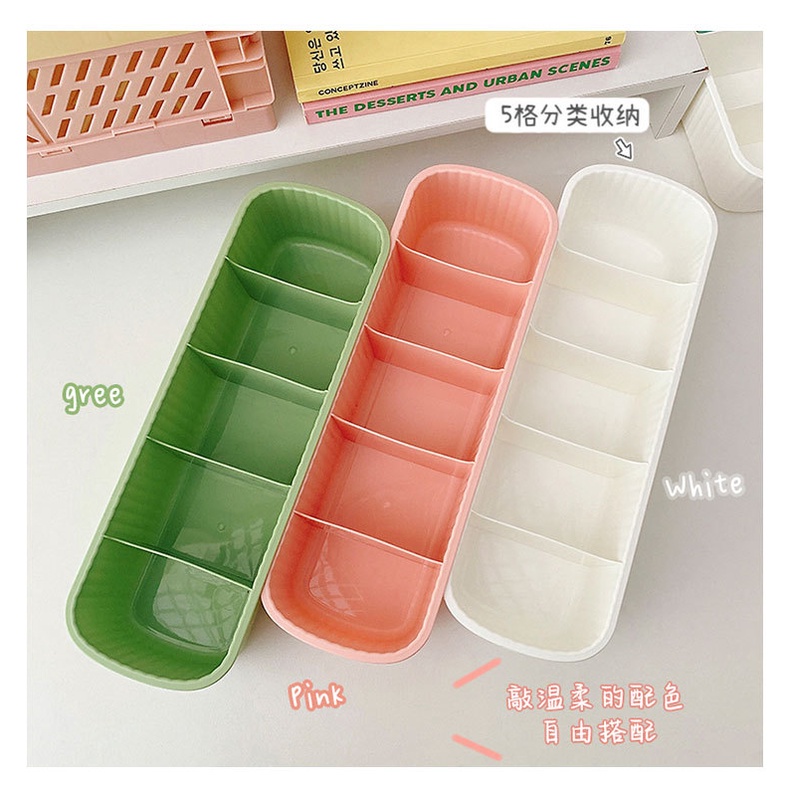 Hộp Đựng Đồ Dùng Cá Nhân 5 Ngăn Kèm Sticker Đa Năng Gọn Gàng Tiện Lợi 29x9.5x7cm