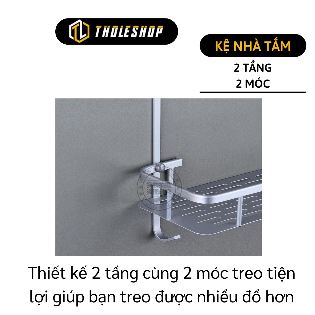 Kệ Nhà Tắm - Kệ Để Dầu Gội, Sữa Tắm, Để Gia Vị 2 Tầng Có 2 Móc Treo Khăn 8788