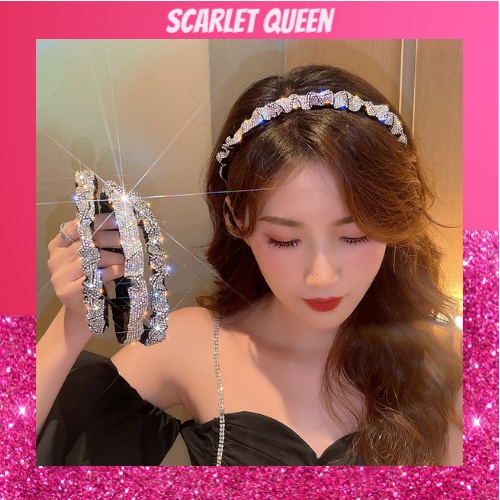Bờm tóc Hàn Quốc đính đá lấp lánh Scarlet băng đô cài tóc pha lê phong cách Hàn Quốc cho nữ sang trọng BDD1