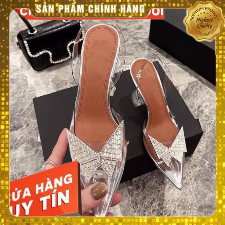 QUẢNG CHÂU ĐẸP ĐỘC LẠ Giày cao gót nữ trong suốt mũi nhọn nơ gót nhọn vuông quai sau SIÊU HOT