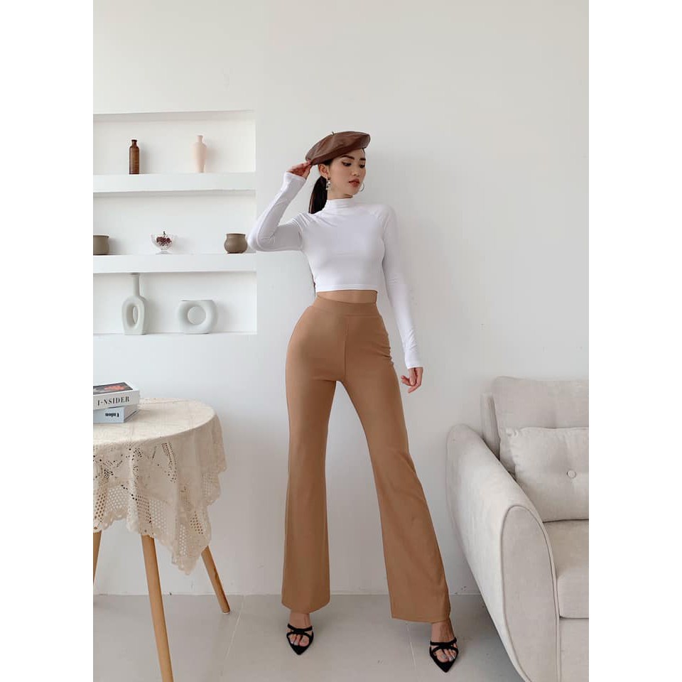 Quần Ống Loe Nữ Busy Cotton Len Tăm Cạp Chun Co Giãn QOL