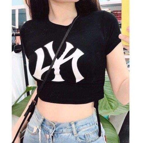 Áo Thun Nữ Croptop Rút Dây Eo In Chữ NY Siêu Hot LH54