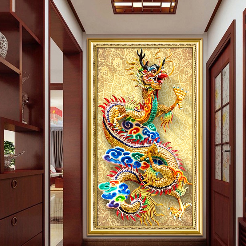 Tranh gắn đá đính kín toàn bộ Kim Long Ngũ Phúc B52 Nhà Máy Sản Xuất Trực Tiếp