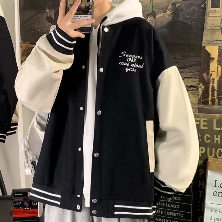 Áo Khoác bóng chày nam Hai Lớp Màu Tương Phản Retro áo khoác bomber unisex đơn sắc quần áo nam Thời Trang Cho Nam áo choàng