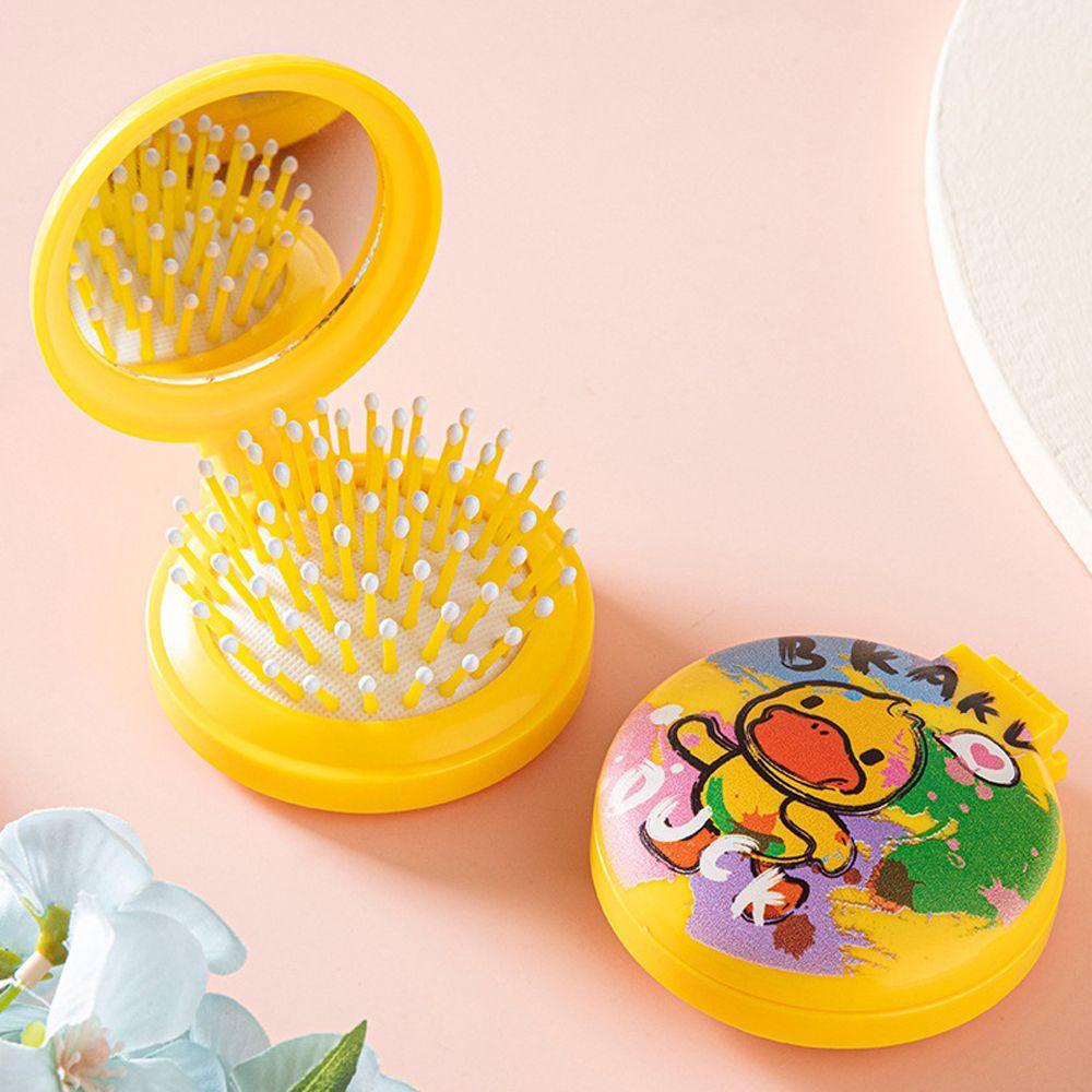 Lược Chải Tóc Dạng Gập Túi Khí Mềm Chất Lượng Cao Có Gương Hình Vịt Vàng Hoạt Hình Cho Nữ