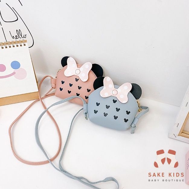Túi đeo chéo Nơ Mickey chất da mềm nhiều màu đáng yêu cho bé gái kiểu dáng Hàn Quốc mẫu mới nhất TMIC