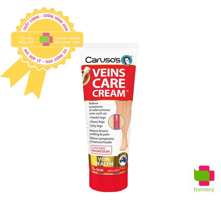 Kem giảm giãn tĩnh mạch Caruso's Veins Care Cream/Clear, Úc (60v/75g) cho người từ 18 tuổi