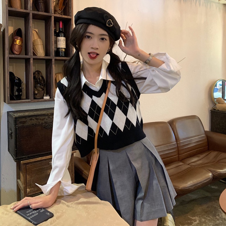 Áo ghile croptop dành cho nữ họa tiết kẻ ô GILE06