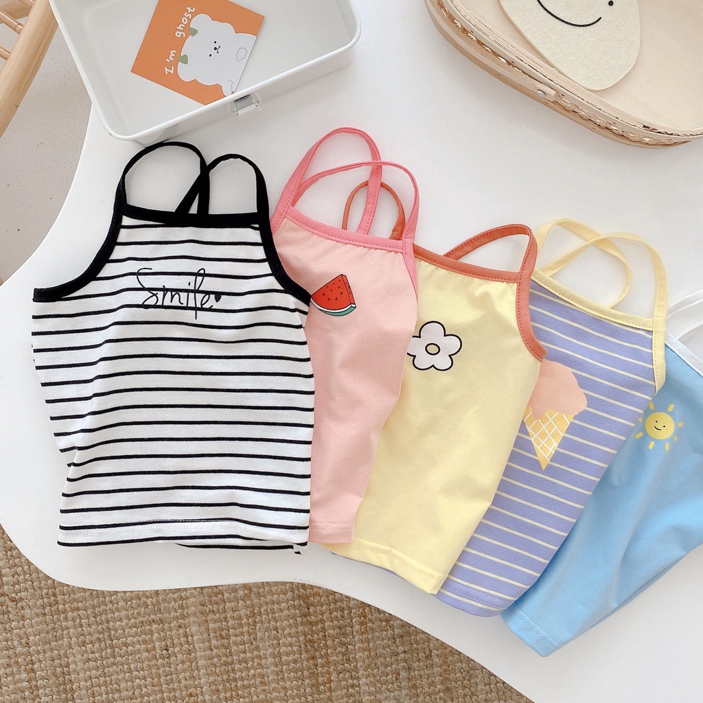 Áo Hai Dây Thun Lạnh Sắc Màu Chất Liệu Cotton Mềm Mại Thoải Mái Cho Bé Gái Từ 5Kg Đến 28Kg Thời Trang Trẻ Em Dâu Store