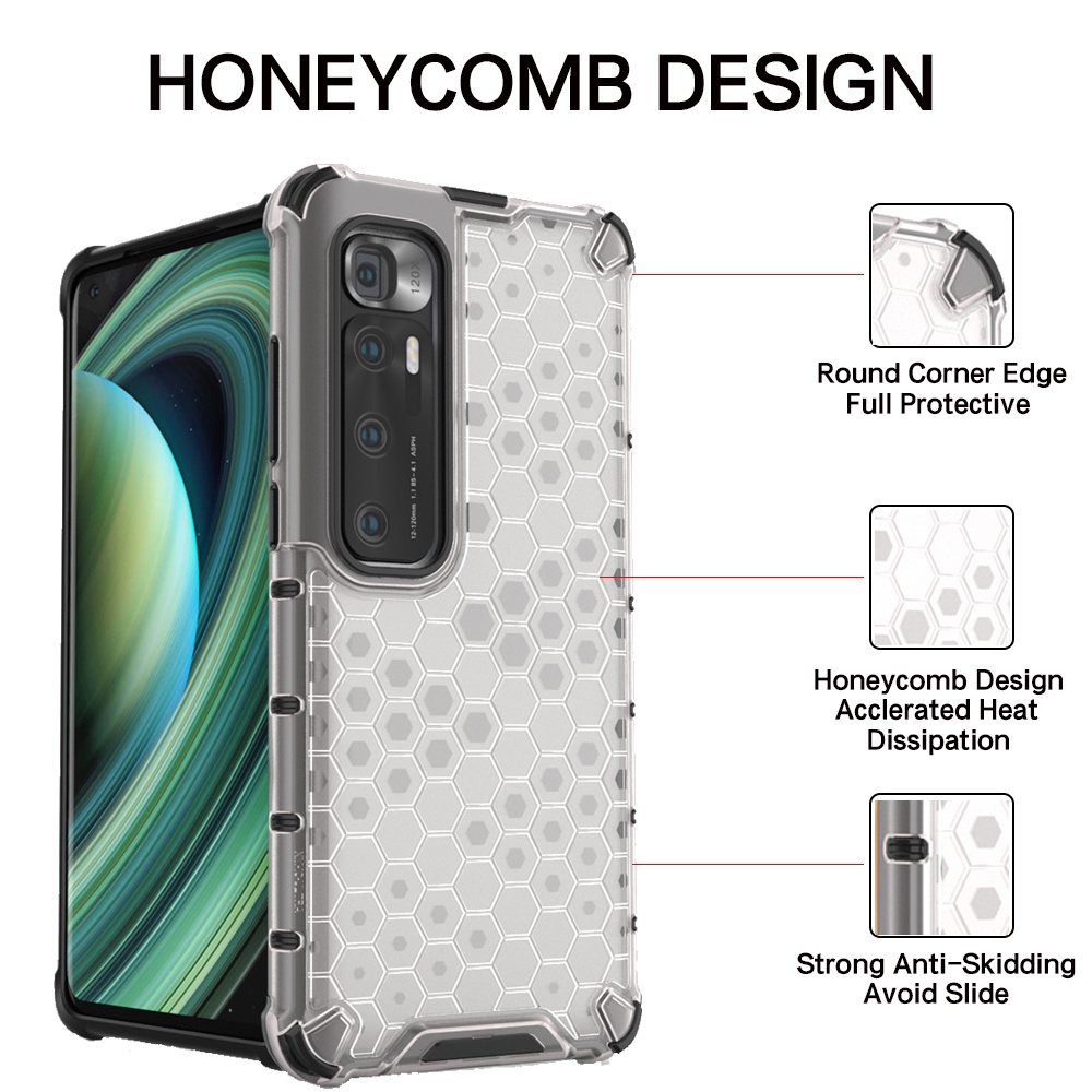 Ốp Điện Thoại PC Cứng Chống Sốc Họa Tiết Tổ Ong Trong Suốt Cho Xiaomi Mi Note 10 10i 10T Pro Ultra Lite A3