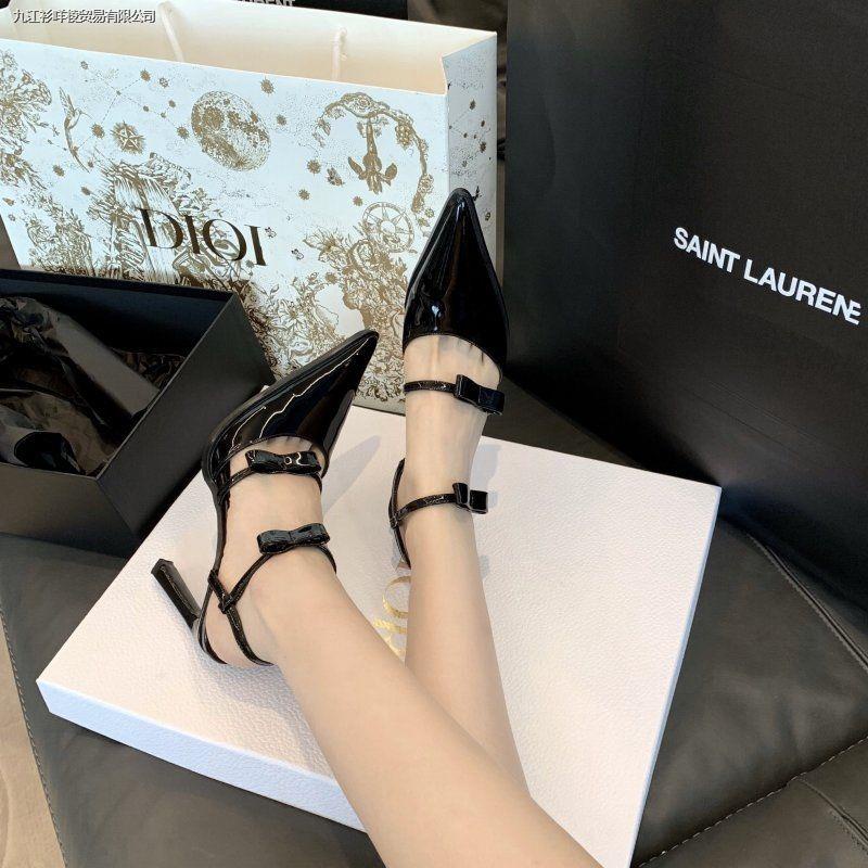 Giày Cao Gót Da Bóng Mũi Nhọn Đính Nơ Thời Trang Quyến Rũ Cho Nữ